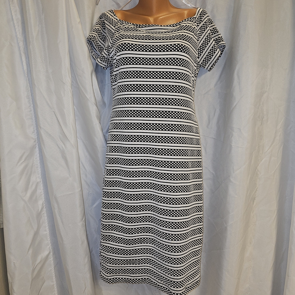 Bisou Bisou Navy Blue and White Polka Dot Midi Dress